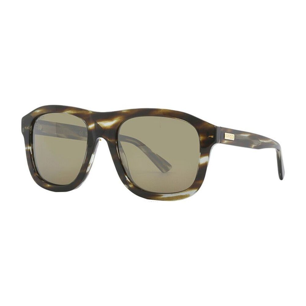 Gucci Sunglasses Aviator Full Rim, Striated Green Havana Frame and Brown with
